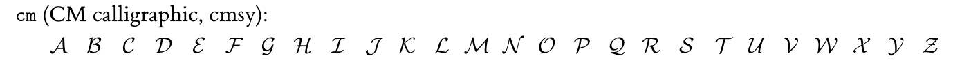 A Computer Modern calligraphic alphabet sample.
