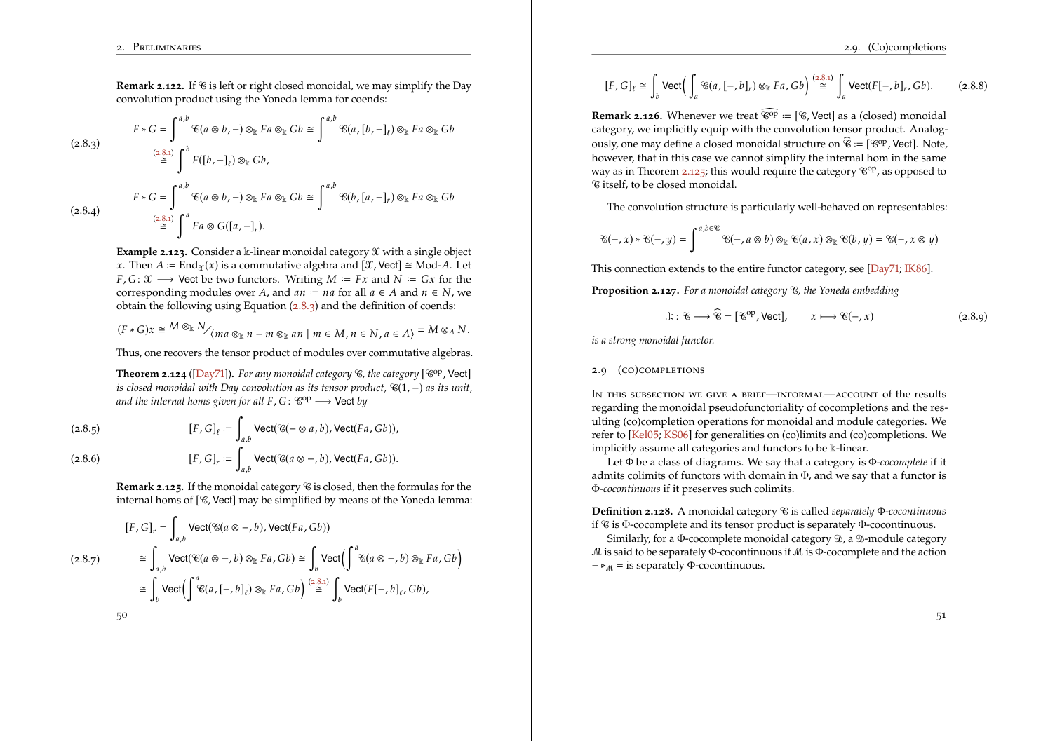 A two-page spread with equation labels in both outer margins.