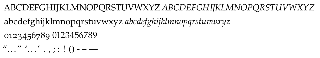 A paragraph and mathematics sample set in a Palatino-style face.
